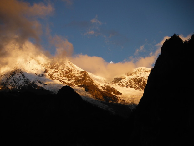 Moonset in Tibet. Yubeng.