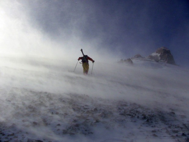 Eric Bryant, Las Leñas Backcountry, 40mph winds.  Argentina.  photo:  miles clark