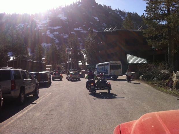 Motorcycle with sidecar and skis