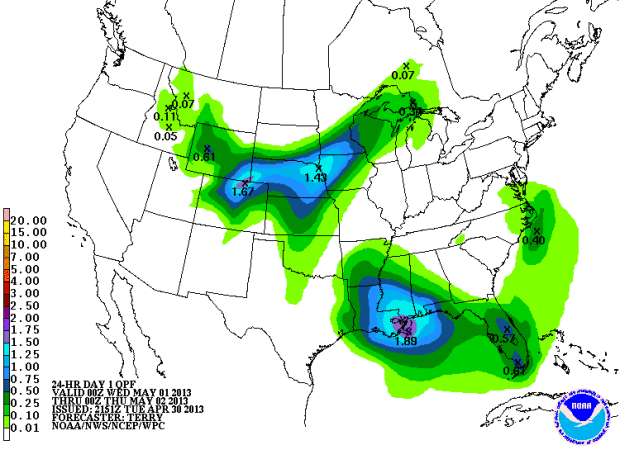 1 day precipitation forecast.  Biggest snow to in North Colorado