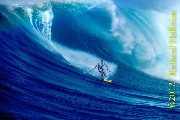 Chuck Patterson charging Jaws, Hawaii on wave skis. photo: