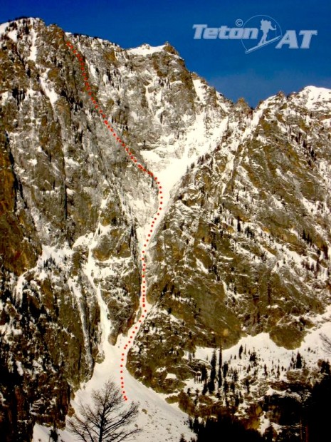The ice fall in Apocalypse Couloir that you usually have to climb or rappel down.  photo: teton AT/Steve Romeo