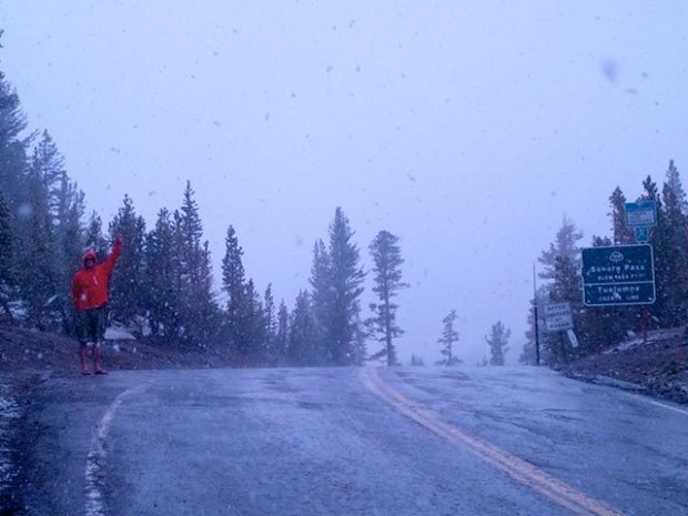 9,624-foot Sonora Pass snow yesterday.