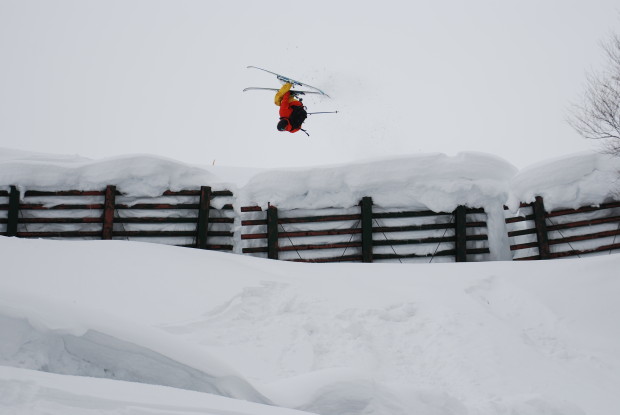 Lincoln Loop Japanese avalanche fence. Cortina, Japan. Jake Cohn. photo: miles clark