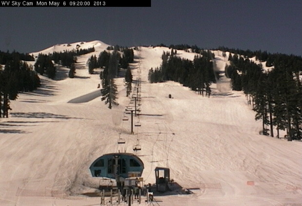 Mt. Bachelor webcam at 9:15am today.  Bachelor still has a ton of snow.
