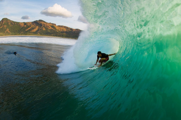 Scar Reef, Sumbawa, Indonesia.  That guy paddling in the impact zone, is fish food.