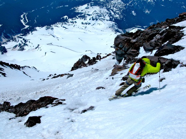 Tyler Jones drops into a funky part of the top of Success couloir.  photo: zeb blais