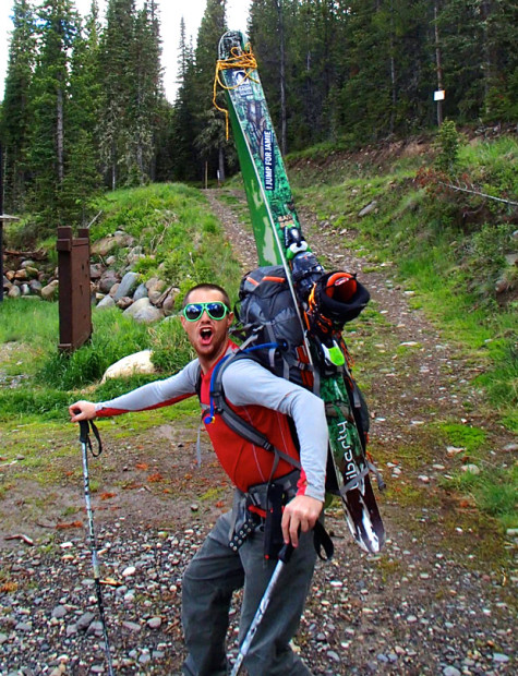 Still excited for skiing Mt. Blackmore, even with a heavy pack