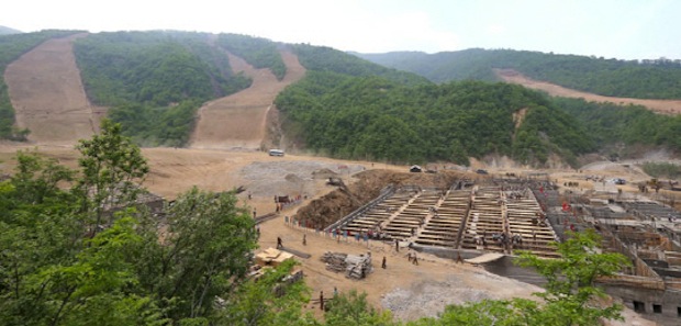 Masik ski area under construction with tree runs cut. This is likely the construction site that was damaged