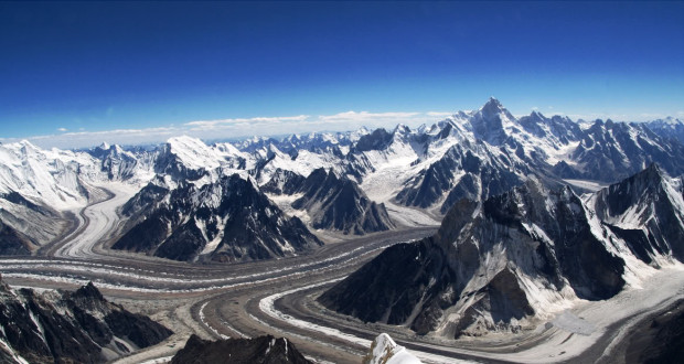 The Karakoram Range in Pakistan with Broad Peak towering to the right