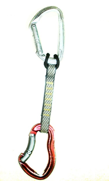 Incorrectly placed carabiner only goes through rubber keeper and not through dogbone (webbing)