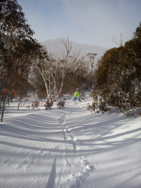 Matteo breaking trail out of Boundary Riders