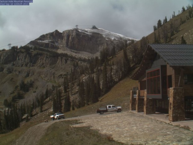  Snow dusts Rendezvous Peak, as viewed from Jackson Hole’s Bridger Restaurant. (photo: JHMR)
