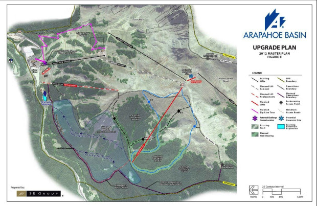 Arapahoe Basin's proposed changes. With the new lift in red and white.