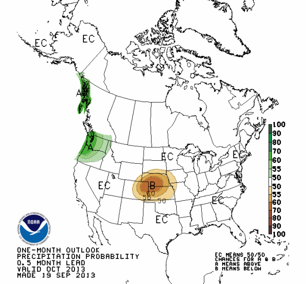 NOAA October long range forecast for North America.