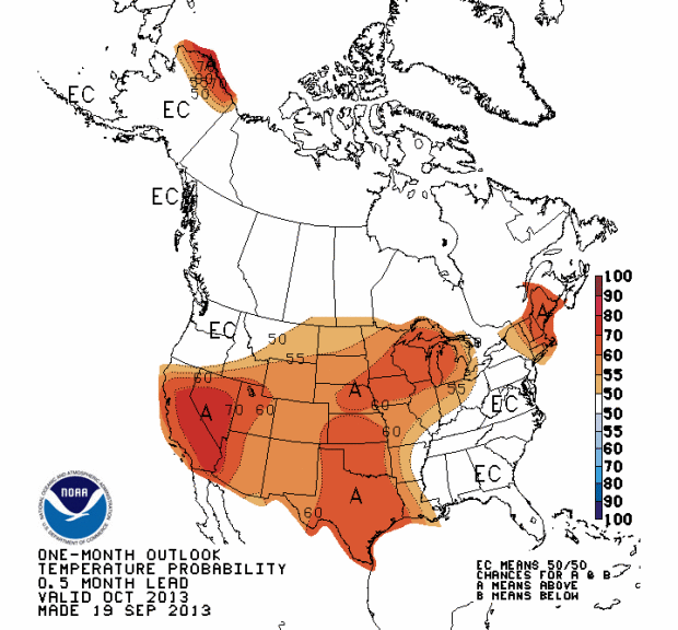 NOAA October long range forecast for North America.