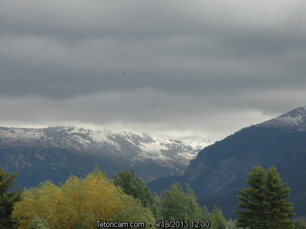 The Teton Mountains lining the Wyoming/Idaho border, as seen from Driggs, Idaho. (photo: TetonCam.com)