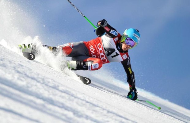 The US Ski Team's Ted Ligety ripping Giant Slalom in Soelden, Austria.