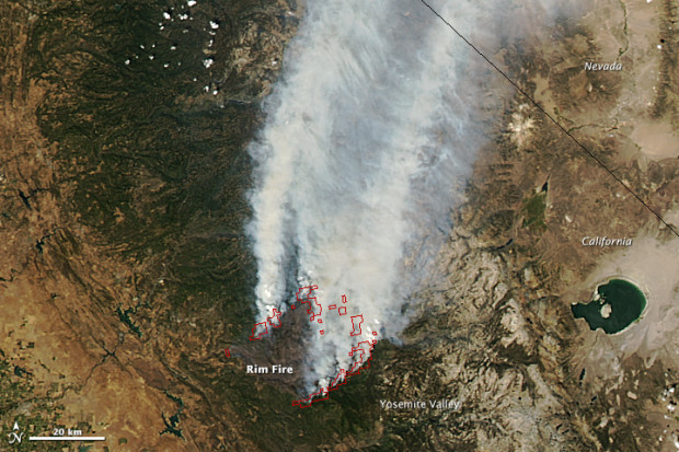 Yosemite Rim fire from space.  photo:  nasa