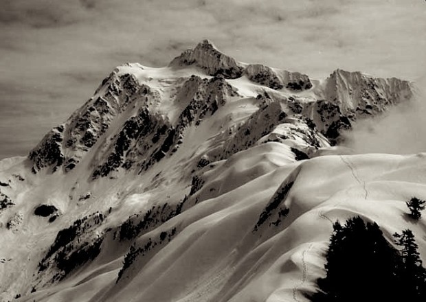 Mt. Baker ski area in the foreground, Mt. Shuksun in the background.  photo:  cascadeclassics.org