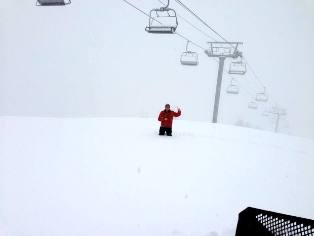 Top of Thunder chair.  Jackson Hole.  Thigh deep.