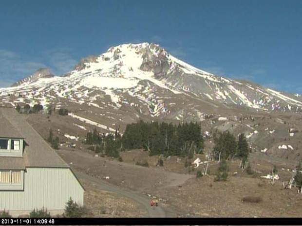 Palmer snowfield is up there somewhere.  Mt. Hood today.