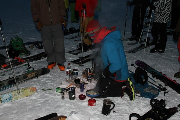 Breakfast in lift line at Targhee resort