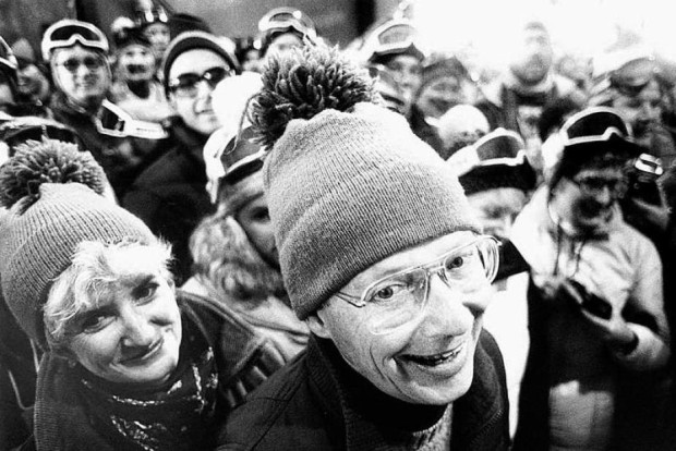 Bill Healy celebrates with thousands of skiers who attended the opening of the Summit Express chairlift in 1983. The chair was the first high-speed detachable chair on top of a mountain in North America when it was built, according to Tom Healy, Bill Healys son.