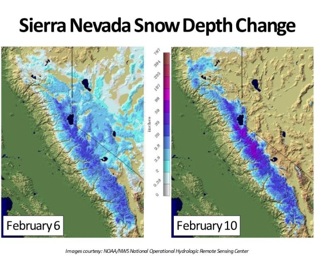 Snow depth change after last week's storm in Tahoe.