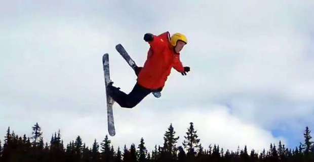 Norwegian skier flailing a flip in a hilarious crash