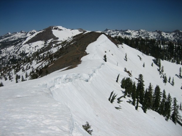 Looking down upper beaver bowl at Alpine Meadows