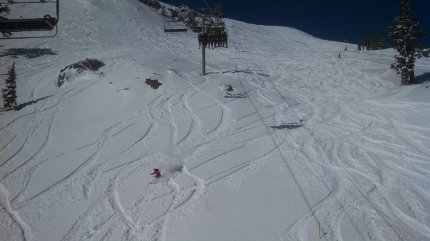 Patroller making sure the snow under Headwall was safe