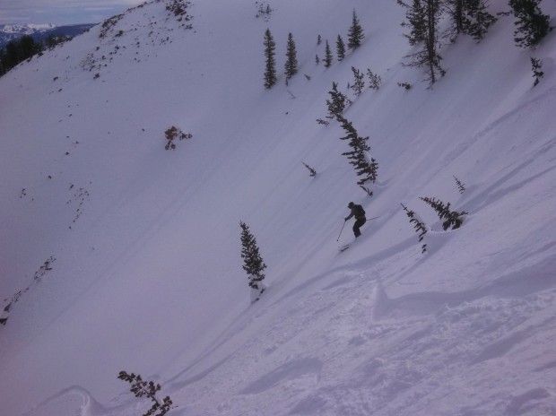 Ekon dropping into Endless Couloir
