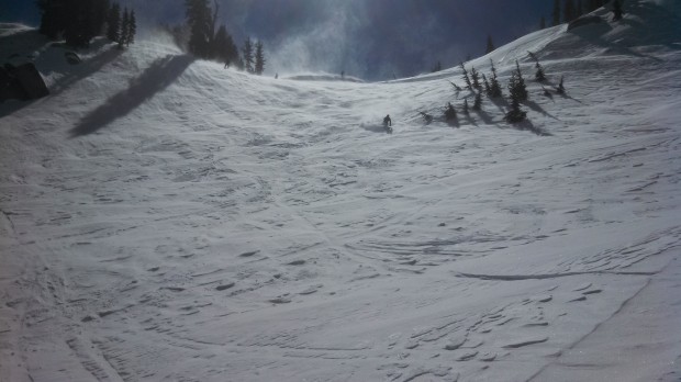 Hidden Bowl was quite windy but held some really good snow