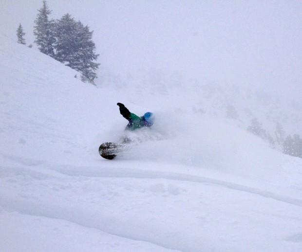Issac slashing the top of Granite at Squaw today.