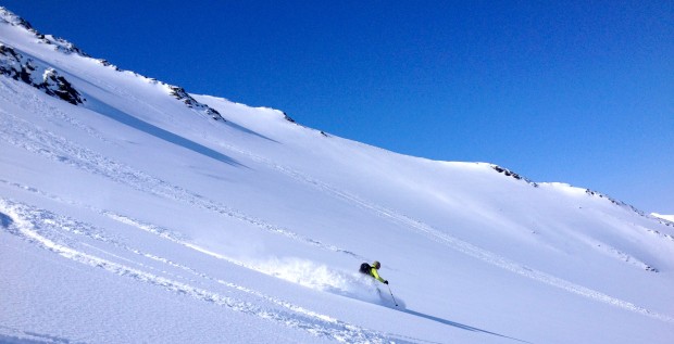 Local ripper who likely climbing about 7K feet today coming down Pastoral.