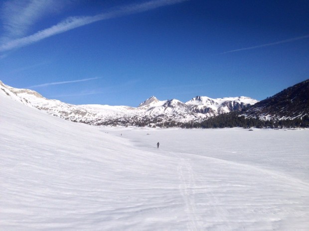 Heading across Saddlebag lake: