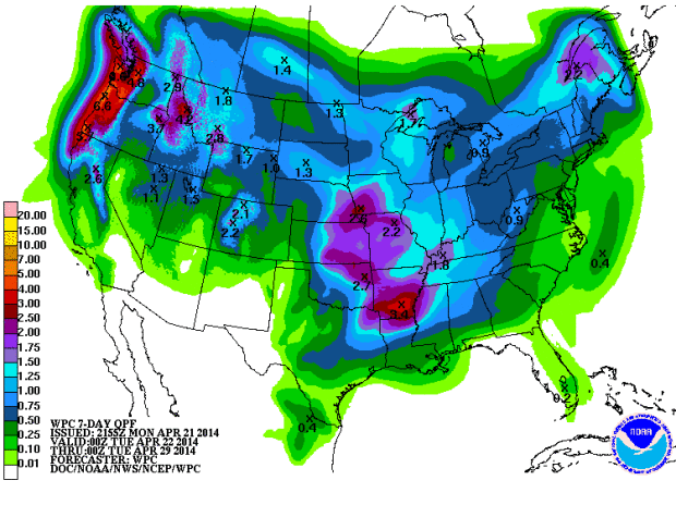 Big precipitation coming to Oregon this week.  Up to 6.6 inches on the coast.  Whoa...