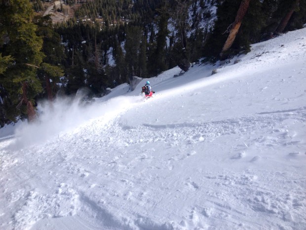 Sara is Detonator Chute in The Chutes at Mt. Rose, NV today.  Frame 3.
