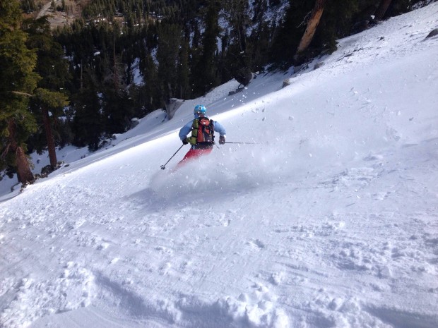 Sara is Detonator Chute in The Chutes at Mt. Rose, NV today.  Frame 1.