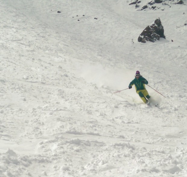 The legend, Glen Plake, skiing the morning crud