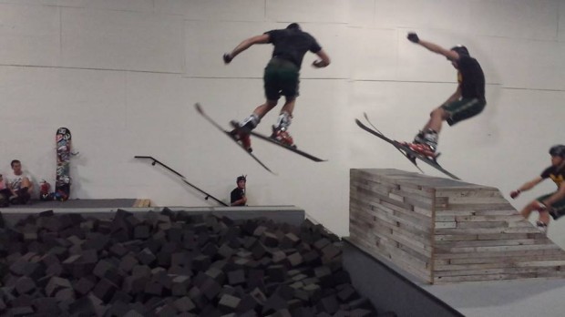 skier jumping into foam pit at snowgression