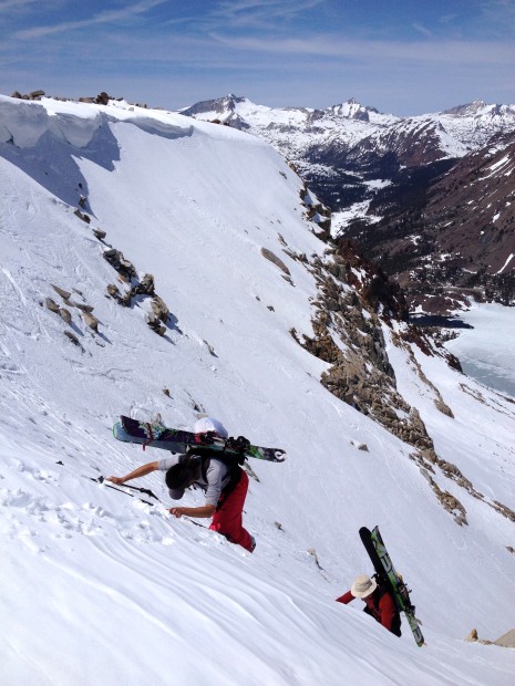 Climbing up the last pitch of Ellery Bowl yesterday