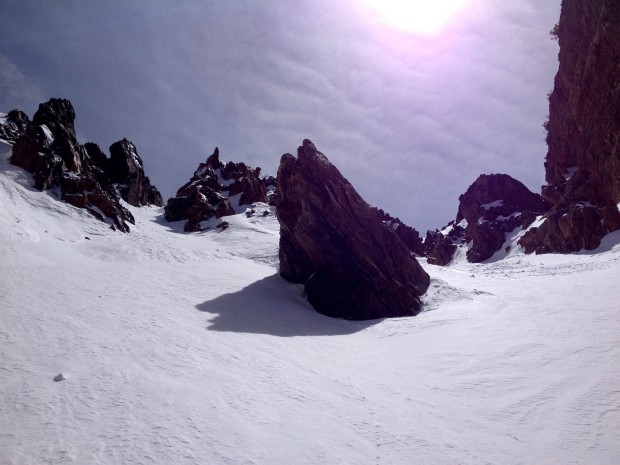 Strange rock features in the chute.