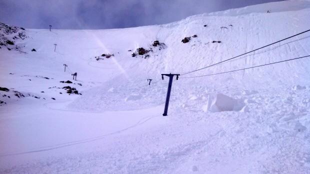 Large cornice chunks after blasting.  Beartooth Basin this week.  image:  beartooth basin/snowbrains.com