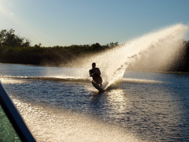 Perfect conditions for water skiing in the delta today