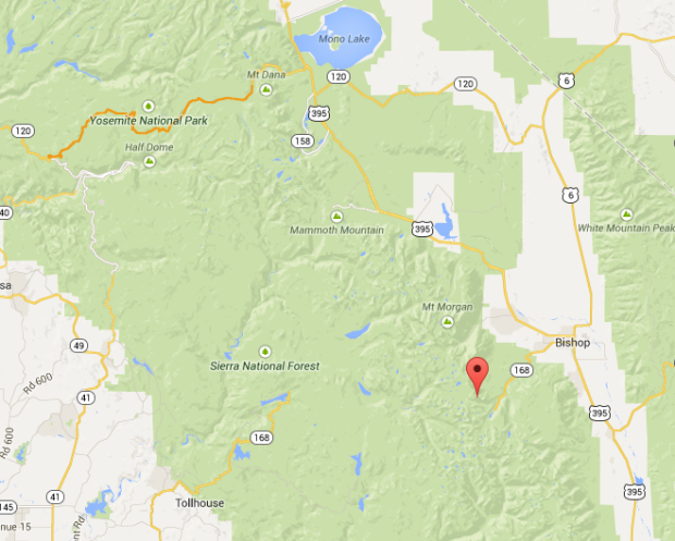 13,225' Mt. Emerson marked on this map by a red dot.