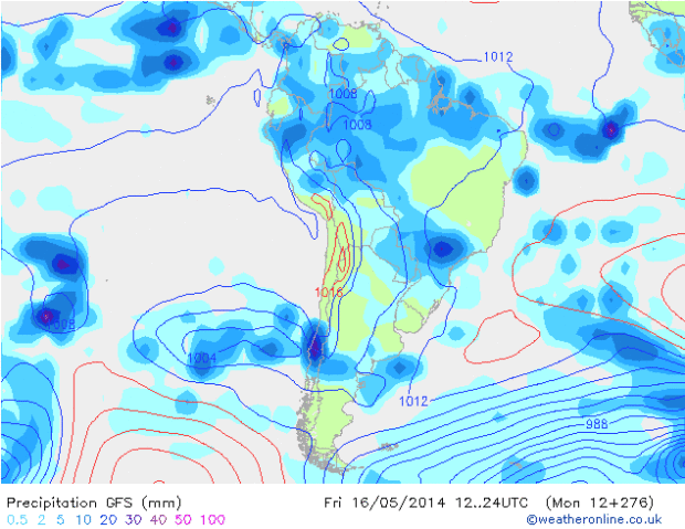 Here is a look at the current GFS run for May 16th. Notice how the storm track gets driven further to the north.