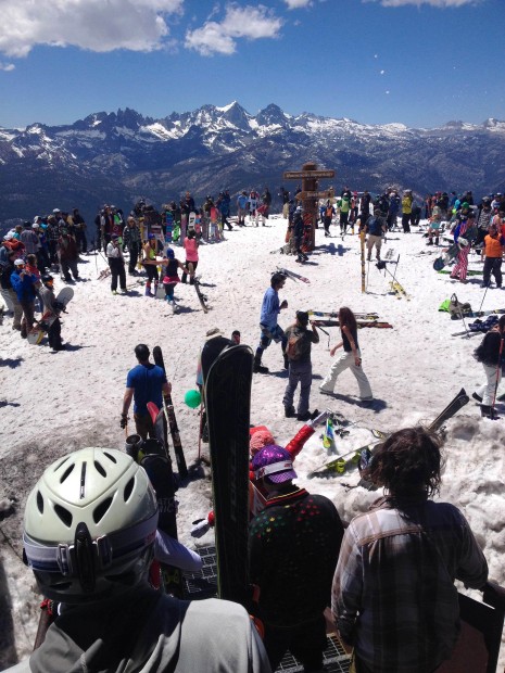 Party snowball fight at the top of Mammoth today