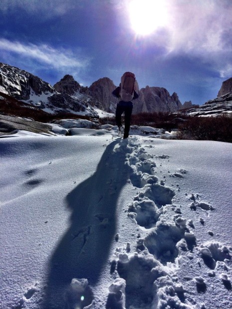 Snow in the North Fork Lone Pine Creek.  photo:  sierra mountain guides
